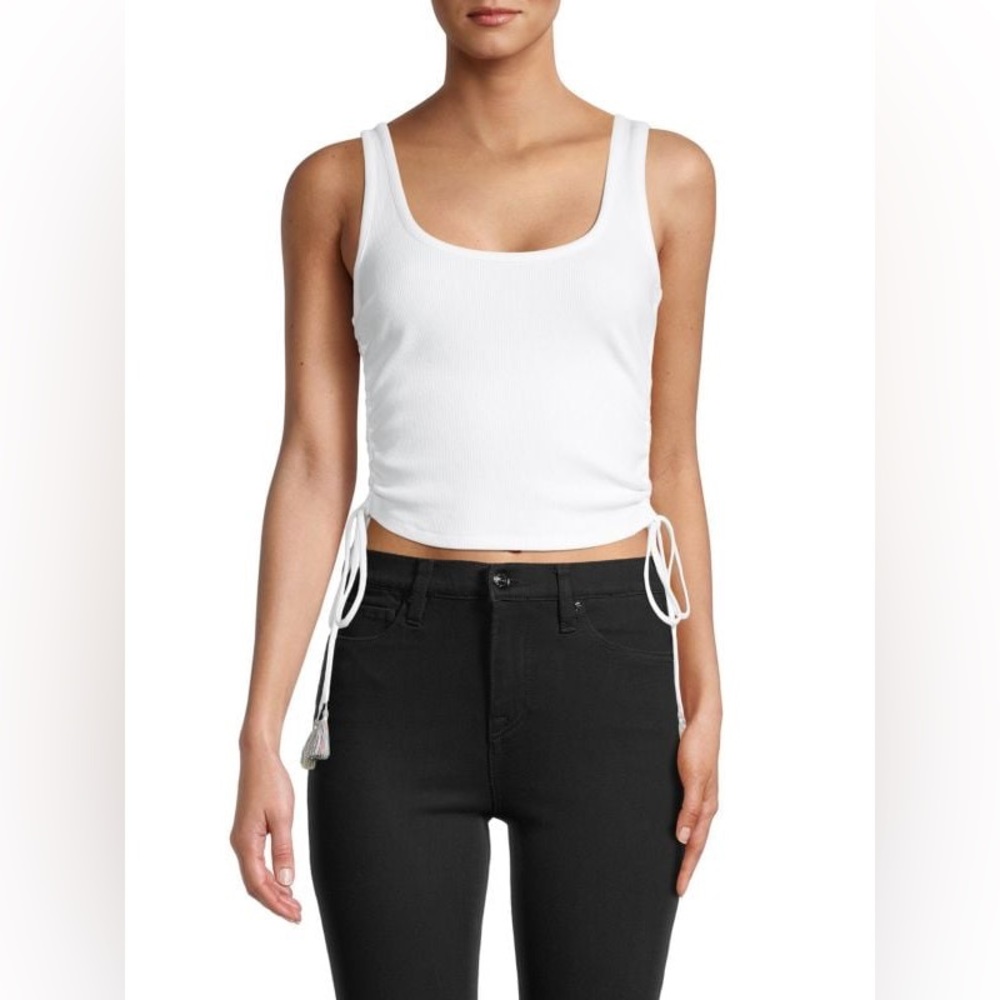 BCBG multicolored tassel drawstring cropped tank top in white